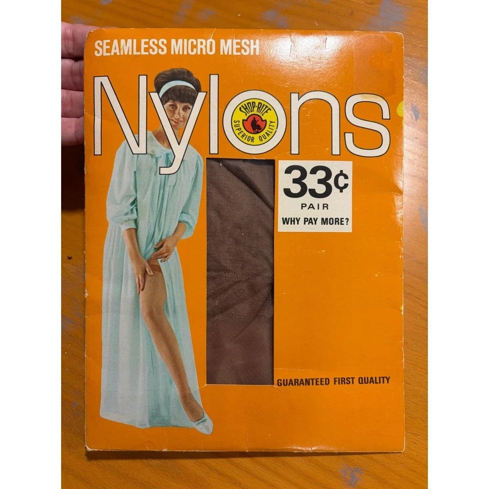 VTG 60s NOS Seamless Micro Mesh Nylon Stockings Thigh High Garter Belt Sheer‎